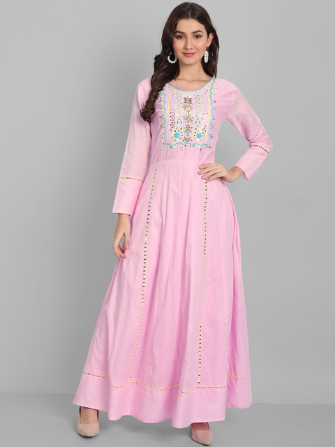 

Pakiza Women Pink Yoke Design Thread Work Anarkali Kurta