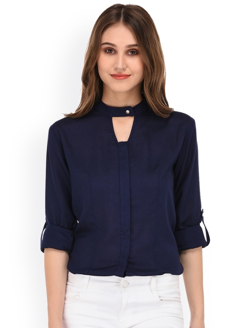 

PURYS Women Navy Blue Smart Regular Fit Solid Casual Shirt