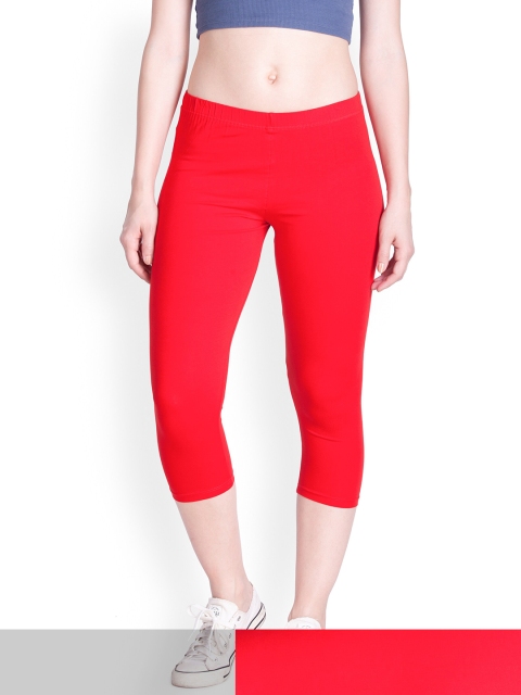 

LYRA Women Red Solid Cotton Regular Fit Capris