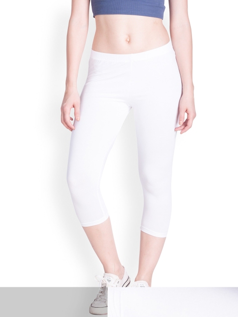 

LYRA Women White Solid Cotton Regular Fit Capris