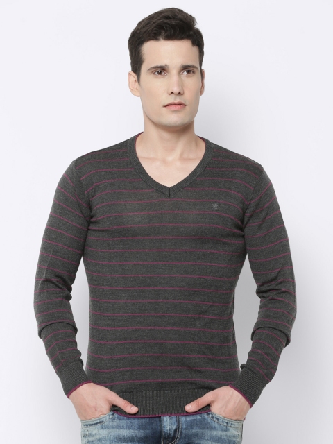 

Louis Philippe Men Charcoal Grey Striped Sweater