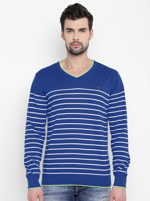 

Louis Philippe Sport Men Blue & White Striped Sweater