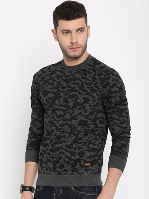 

Park Avenue Men Black & Charcoal Self Design Sweatshirt