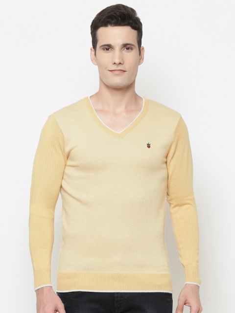 

Louis Philippe Sport Men Yellow & Off-White Striped Sweater