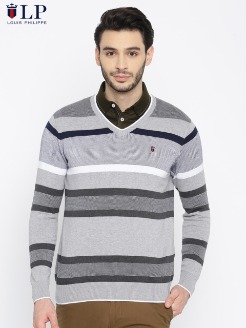 

Louis Philippe Sport Men Grey Striped Sweater