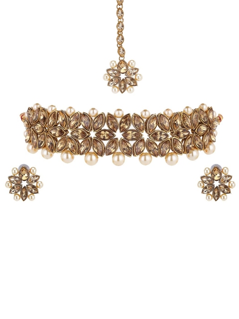 

Jewar Mandi Women Gold-Plated Stone Studded & Pearls Beaded Jewellery Set