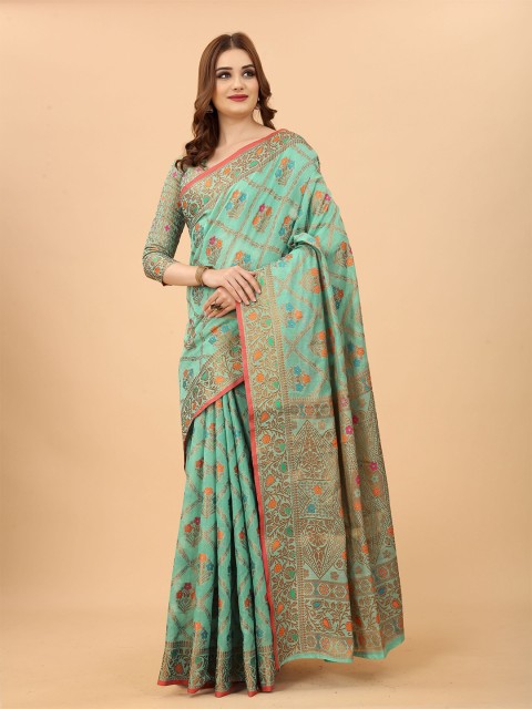 

VSaree Green & Gold-Toned Ethnic Motifs Zari Saree