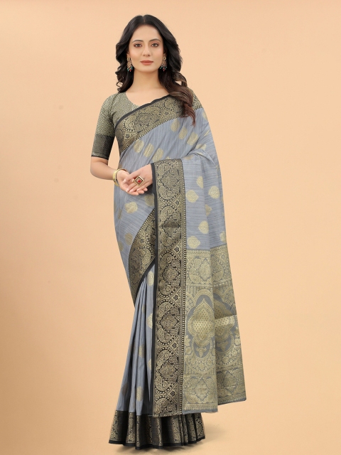 

VSaree Blue & Gold-Toned Ethnic Motifs Zari Silk Blend Saree