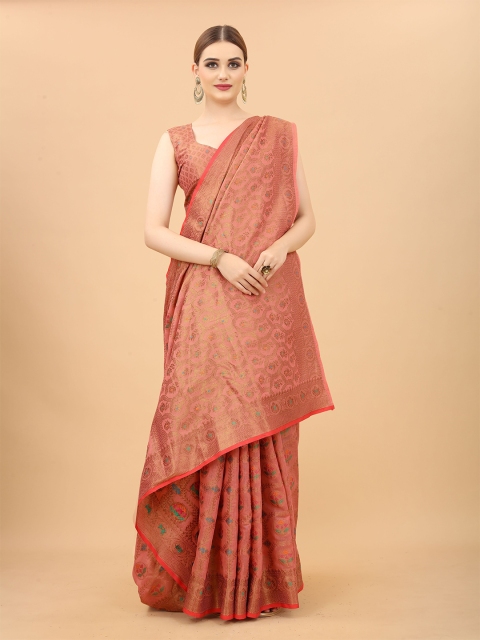 

VSaree Pink & Blue Floral Zari Silk Blend Saree