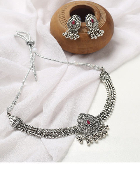 

MAD CLUB Women Silver-Plated & Toned Pink Artificial Stones and Beads Jewellery Set