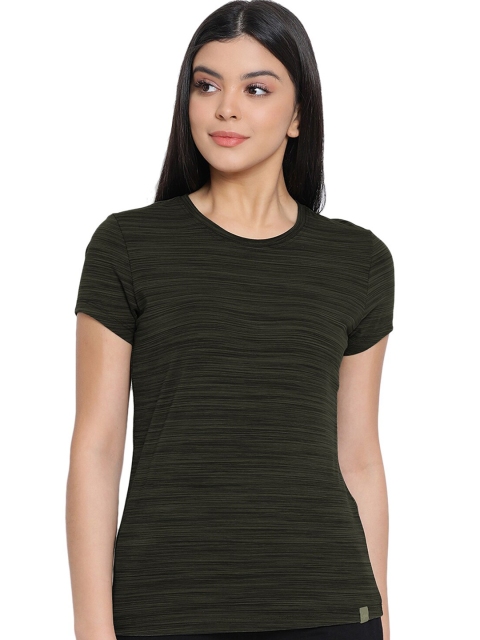 

LYRA Women Black & Olive Green Self Design Cotton T-shirt