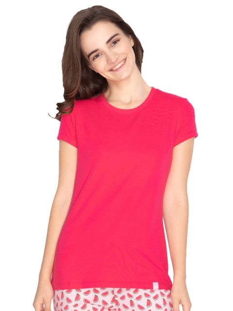 

LYRA Women Fuchsia Round Neck Cotton T-shirt