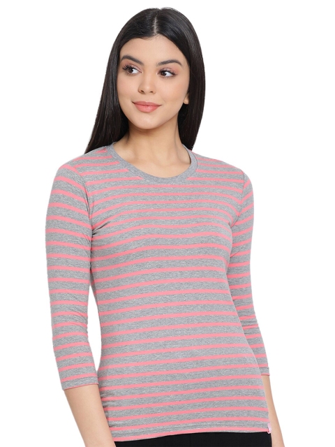 

LYRA Women Multicoloured Striped Cotton T-shirt, Multi