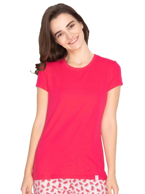 

LYRA Women Fuchsia Round neck Cotton T-shirt