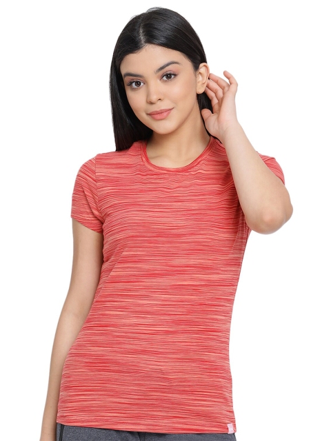 

LYRA Women Orange & White Striped Cotton T-shirt