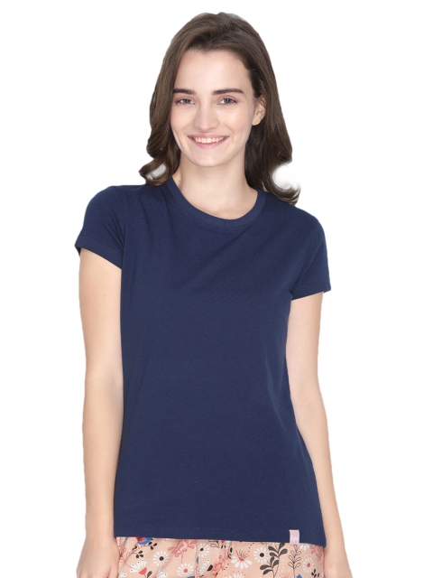 

LYRA Women Navy Blue Solid Cap Sleeve T-shirt