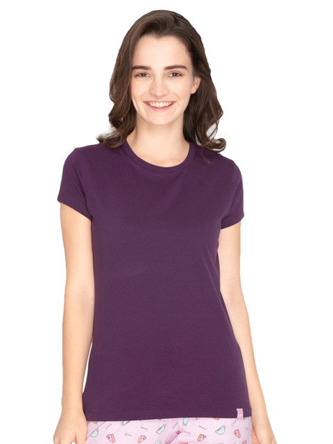 

LYRA Women Purple Solid Cotton T-shirt