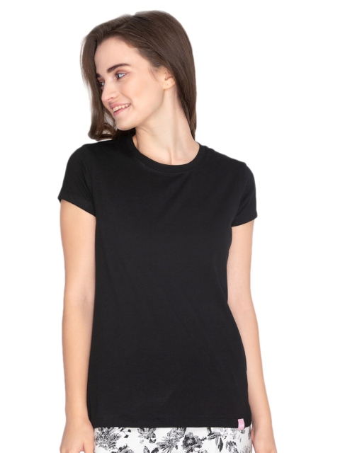 

LYRA Women Black Solid Cotton T-shirt