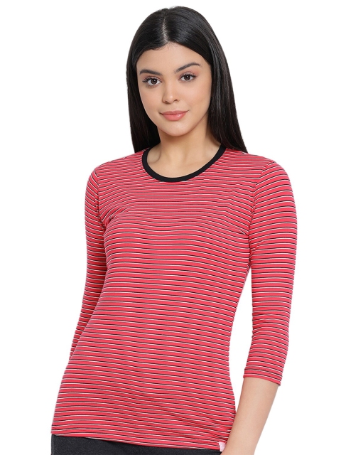 

LYRA Women Red Striped Printed T-shirt