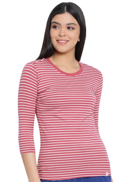 

LYRA Women Red Striped Printed Cotton T-shirt