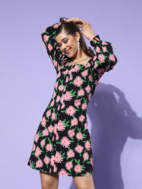 

DODO & MOA Black & Pink Floral Crepe Sheath Dress