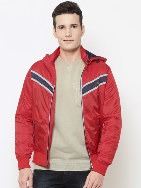 

Louis Philippe Sport Men Red Solid Hooded Bomber Jacket