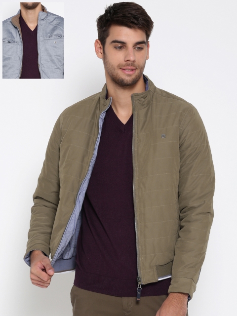 

Louis Philippe Sport Men Olive Green & Blue Solid Reversible Bomber Jacket