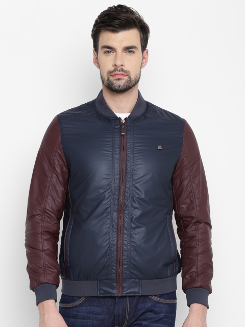 

Louis Philippe Sport Men Navy & Maroon Solid Bomber Jacket, Navy blue