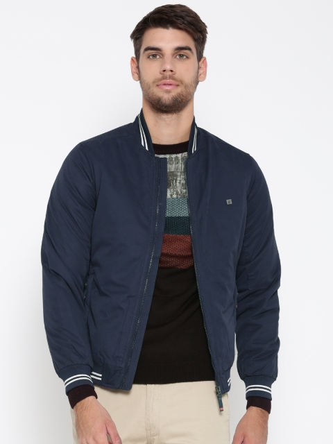 

Louis Philippe Sport Men Navy Blue Solid Bomber Jacket