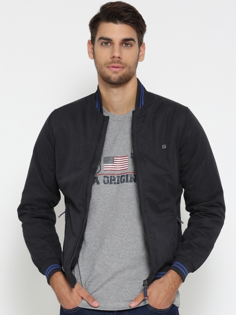 

Louis Philippe Sport Men Navy Solid Bomber Jacket, Navy blue