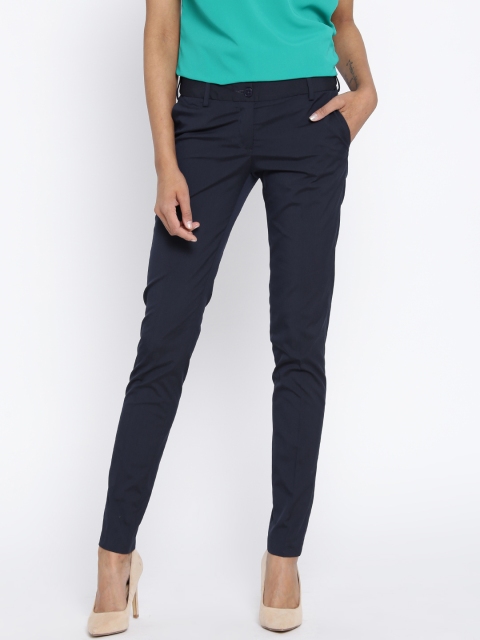 

Park Avenue Woman Navy Tapered Fit Solid Formal Trousers, Navy blue