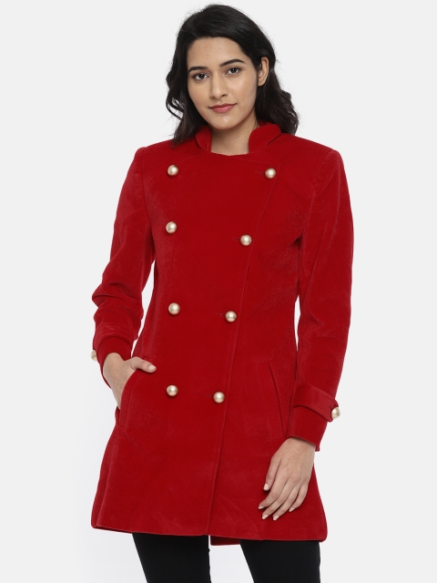 

Park Avenue Women Red Solid Longline Overcoat