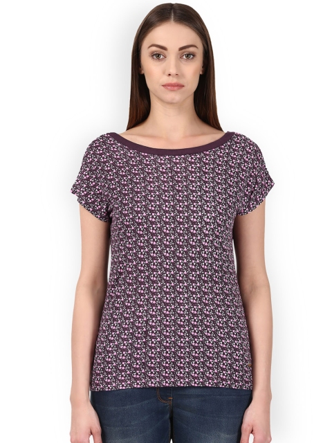 

Park Avenue Women Purple Printed Boat Neck T-shirt