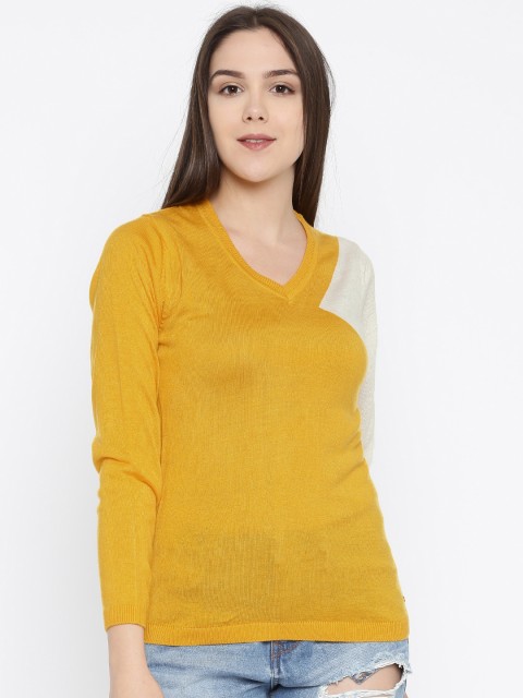 

Park Avenue Women Yellow & White Colourblocked Pullover