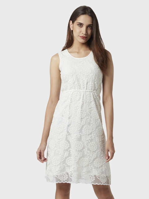 

Park Avenue Women White Embroidered A-Line Dress