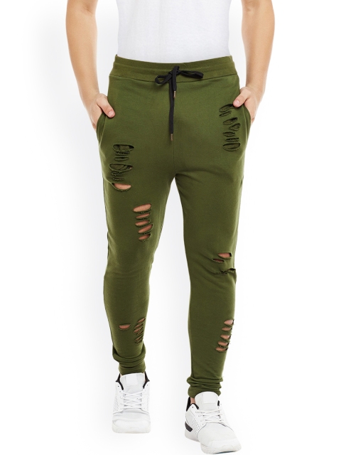 

FUGAZEE Olive Green Distressed Tapered Slim Fit Joggers