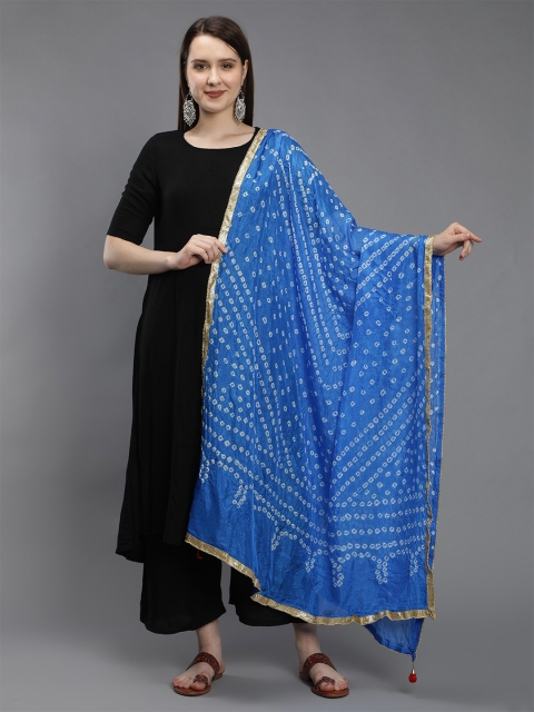

Aditi Wasan Blue & Off White Printed Art Silk Bandhani Dupatta with Gotta Patti