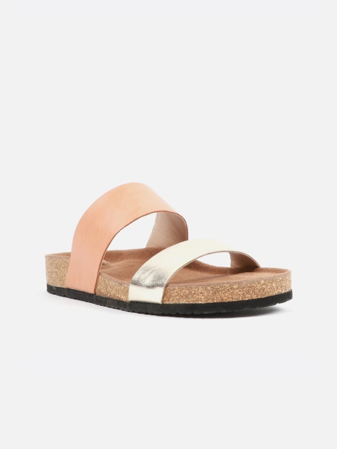 

Carlton London Women Peach & Silver Colourblocked Open Toe Flats