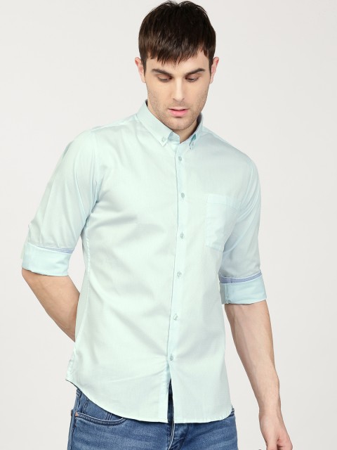 

ether Men Blue Slim Fit Self Design Casual Shirt