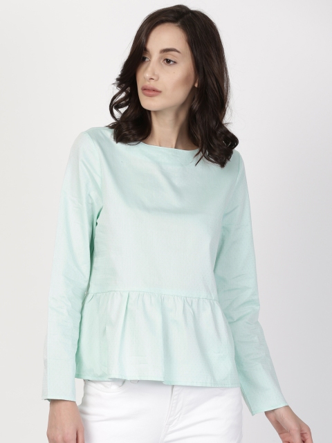 

ether Women Yellow Self Design Peplum Top, Green