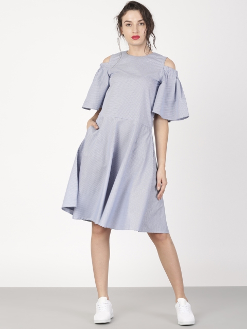 

ether Women Blue & White Checked A-Line Dress
