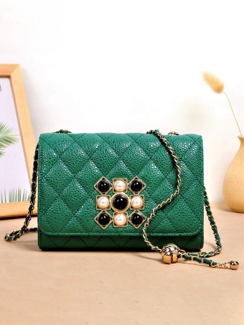 

Diva Dale Green Embellished Structured Sling Bag