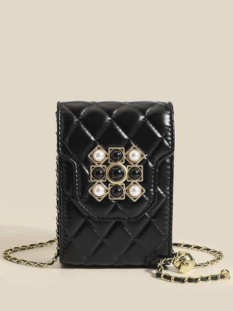 

Diva Dale Black Quilted Phone Holder Sling Bag