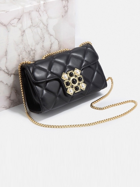 

Diva Dale Black Embellished Quilted Sling Bag