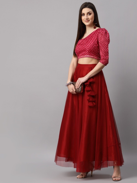 

NEUDIS Maroon & Violet Printed Ready to Wear Lehenga Set