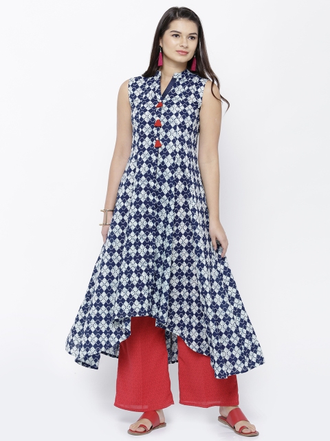 

Vishudh Women Off-White & Blue Printed Anarkali Kurta