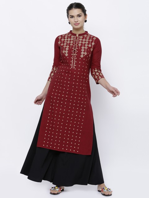 

Vishudh Women Maroon Solid Straight Kurta