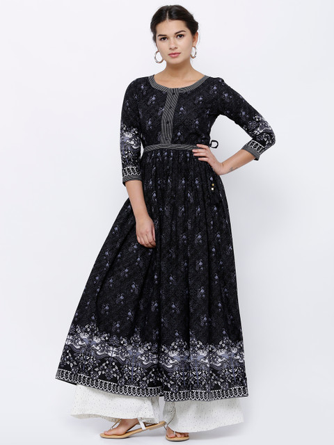 

Vishudh Women Black & White Printed Anarkali Kurta