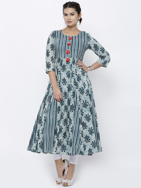 

Vishudh Women Teal Green & Off-White Printed Anarkali Kurta