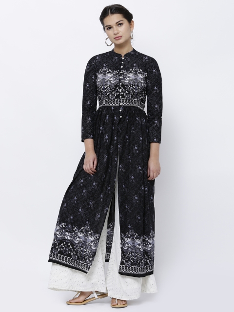 

Vishudh Women Black & White Printed A-Line Kurta